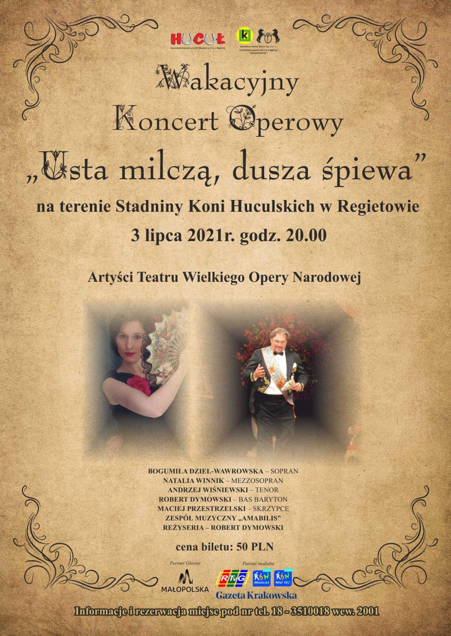 plakat Usta milcza, dusza spiewa z logo Malopolski